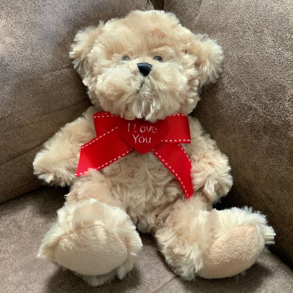 Other - Ultra Cute Tan Teddy Bear With I Love You Heart & Red Ribbon